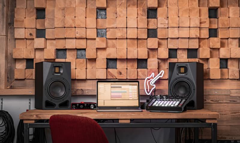 ADAM Audio A7V monitors in a home studio.