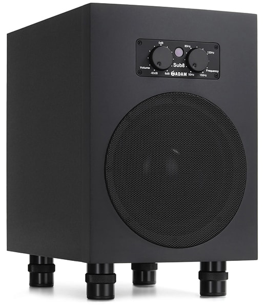 Three-quarter view of the ADAM Audio Sub8 subwoofer.
