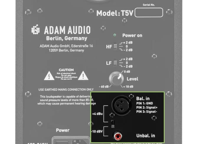 ADAM Audio T5V Inputs.