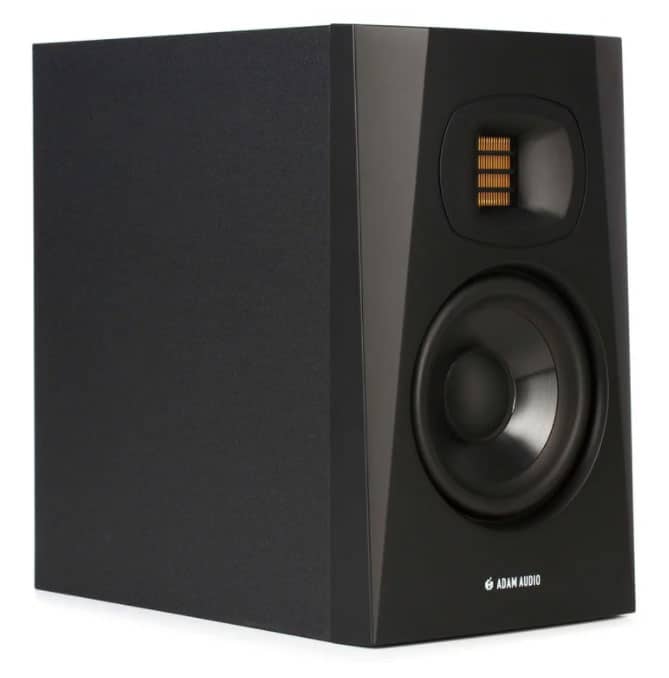 Three quarter view of the ADAM Audio T5V studio monitor.