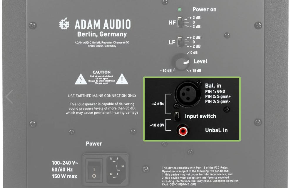 Adam Audio T8V Connections.