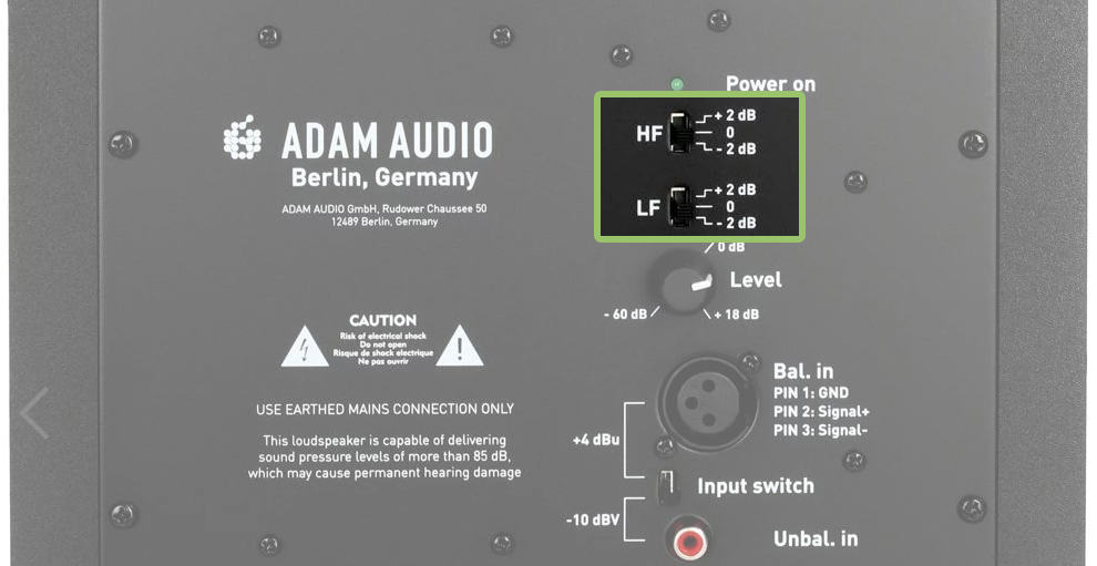 Adam Audio T8V Tuning Options.