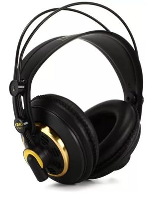 Three quarter view of the AKG K240 headphones.