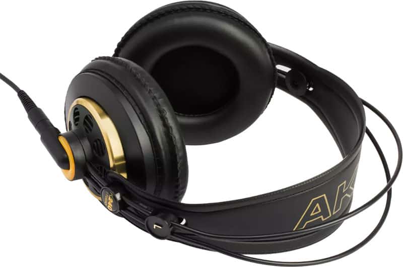 Three-quarter view of the AKG K240 headphones.