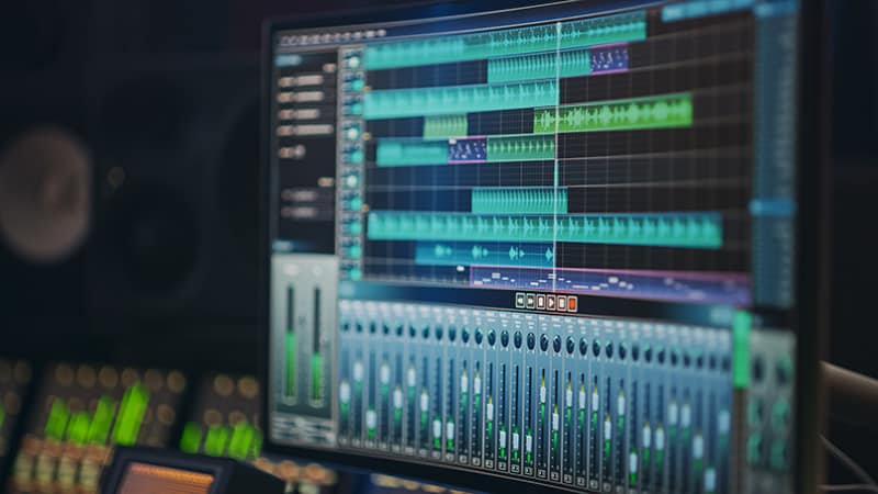 Photo of a screen with a professional DAW on screen.