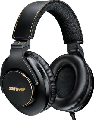 Three quarter view of the Shure SRH840A headphones.