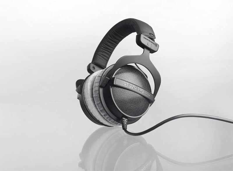 Three quarter view of the Beyerdynamic DT 770 Pro headphones.