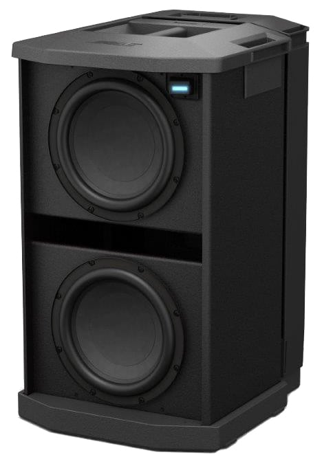 Three quarter view of the Bose F1 subwoofer with exposed woofers.