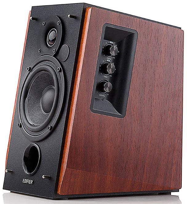 Side view of the Edifier R1700BT bookshelf speakers