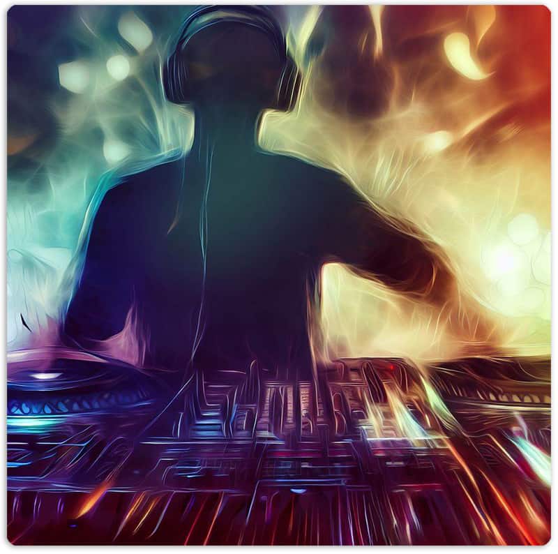 Stylized image of a DJ performing.