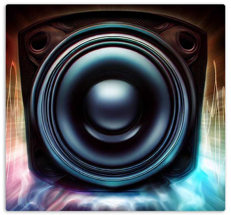 Stylized image of a subwoofer.