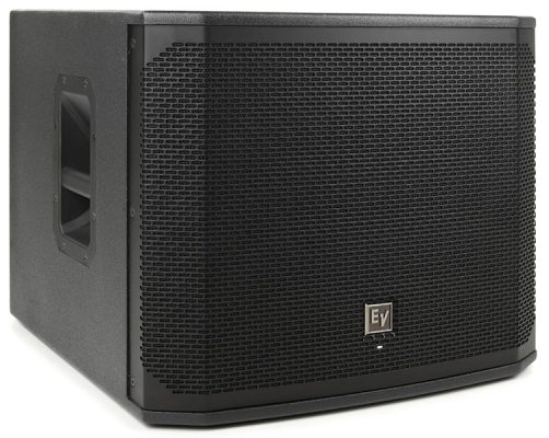 Three-quarter view of the Electro-Voice EKX-15SP PA subwoofer.