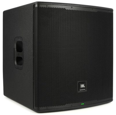 Three-quarter view of the JBL EON718S PA subwoofer.