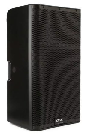 Three quarter view of the QSC K12.2 speakers