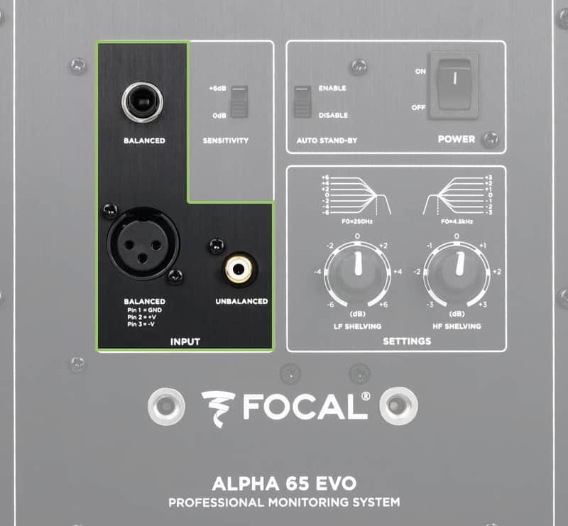 Focal Alpha 65 Evo Inputs.