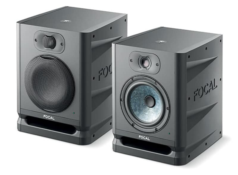 A pair of Focal Alpha 65 Evo studio monitors.
