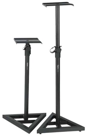 Front view of the Gator Frameworks GFW-SPK-SM50 studio monitor stands.