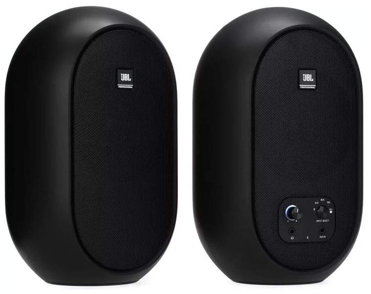 Three quarter view of the JBL One Series 104 speakers