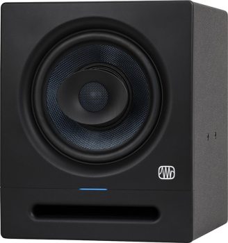 Three-quarter view of the PreSonus Eris Pro 8 studio monitor.
