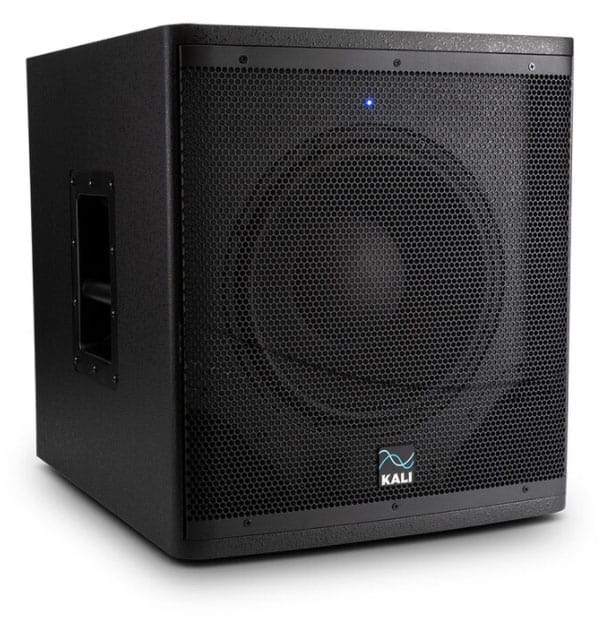 Three quarter view of the Kali Audio WS-12 subwoofer.