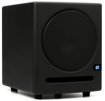 Three-quarter view of the PreSonus Eris Sub 8 studio subwoofer.