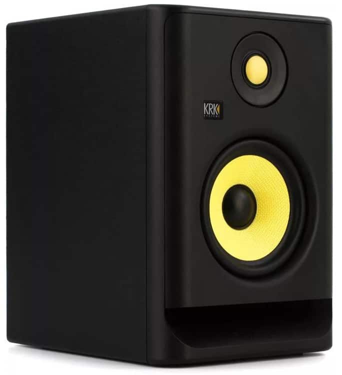 Three quarter view of the KRK Rokit 5 G4 studio monitor