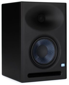 Three quarter view of the PreSonus Eris E7 XT studio monitor.
