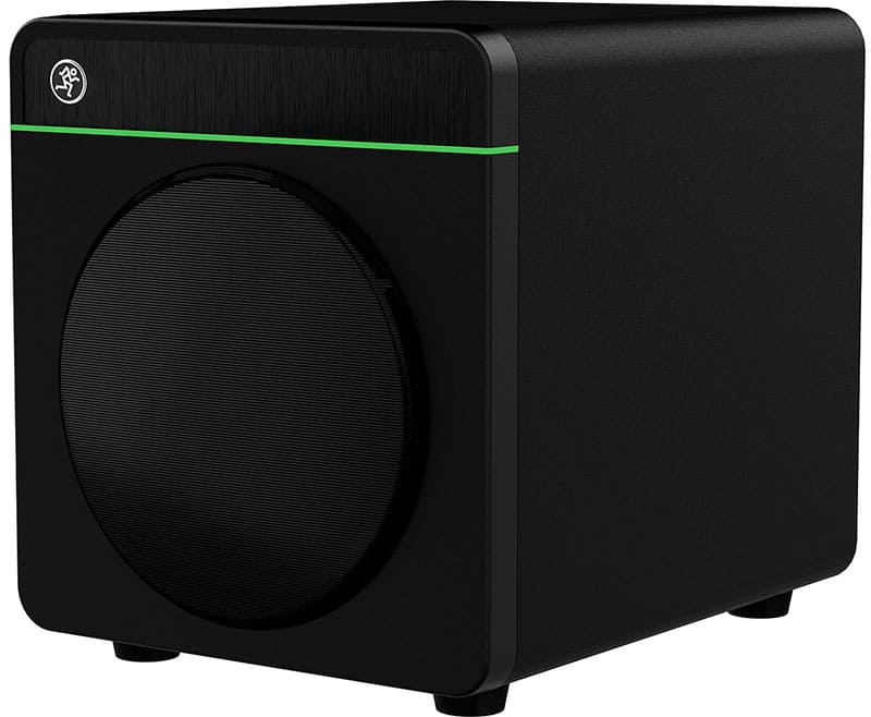 Three quarter view of the Mackie CR8S-XBt subwoofer