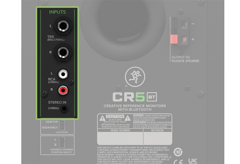 Mackie CR5BT Inputs.