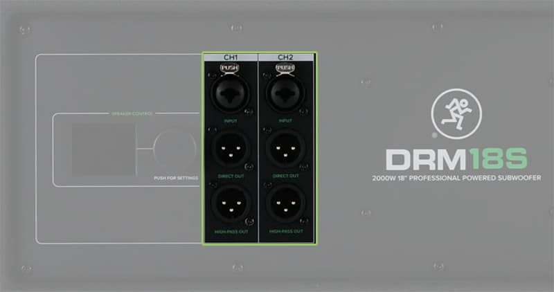 Mackie DRM18S Connection Options.