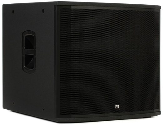 Three-quarter view of the PreSonus ULT18 PA subwoofer.