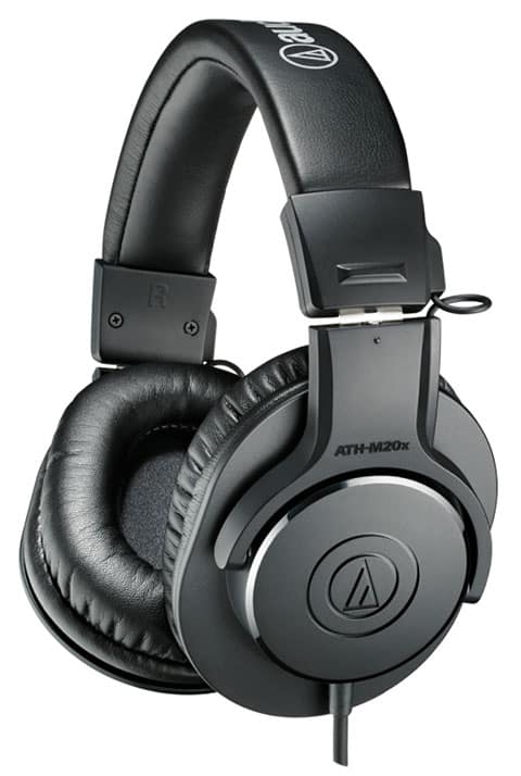 Three quarter view of the Audio-Technica ATH-M20X headphones.