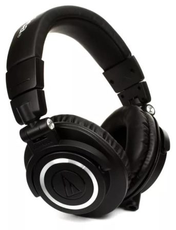 Three quarter view of the Audio-Technica ATH-M50X headphones