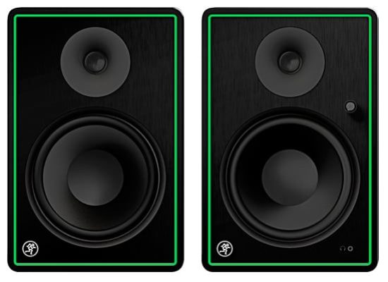 Front view of a pair of Mackie CR8-XBT studio monitors