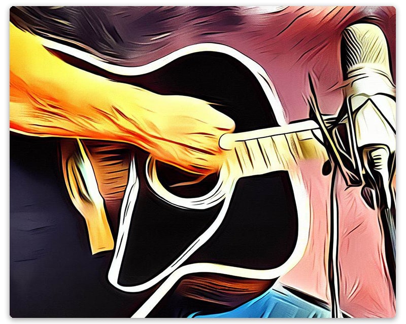 Stylized image of a guitar recording session.