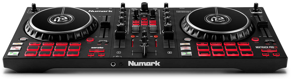 Front angle picture of the Numark Mixtrack Pro FX.