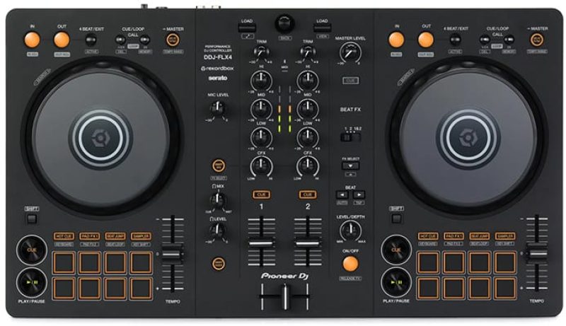 Top view of the Pioneer DDJ-FLX4 DJ Controller.