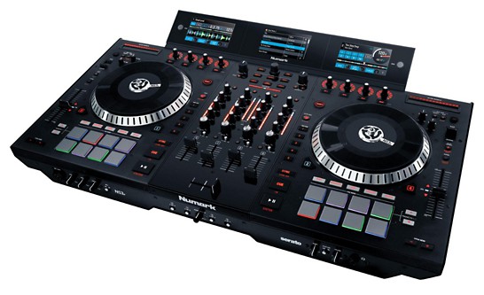 Three quarter view of the Numark NS7III DJ Controller