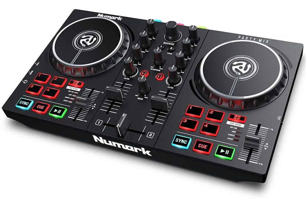 Three quarter view of the Numark Party Mix II DJ Controller