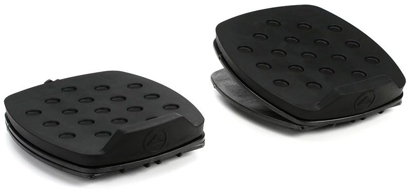 Three quarter view of the Ultimate Support MS-80D studio monitor stands.