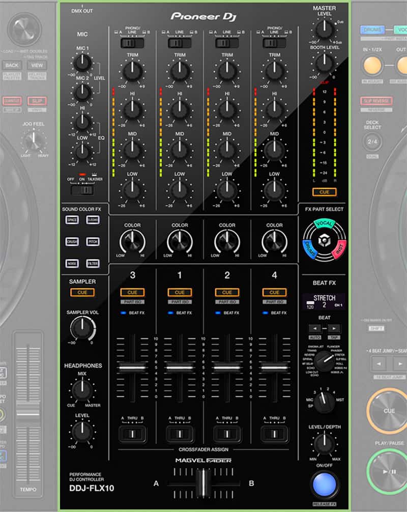 Pioneer DDJ-FLX10 Mixer Section.