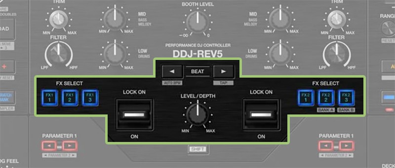 Pioneer DDJ REV5 FX controls.