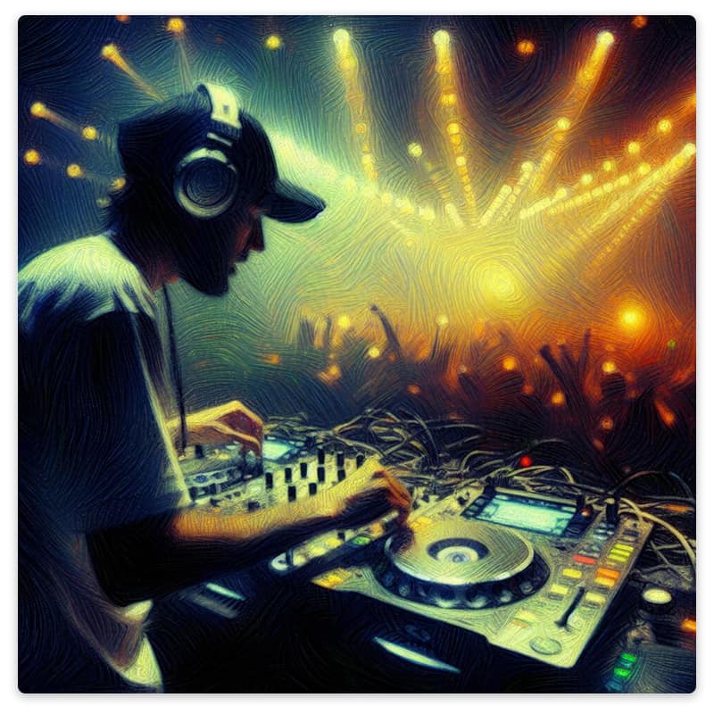 DJ playing in a dark nightclub.