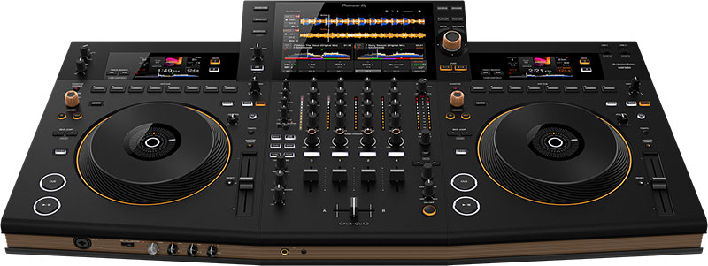 Front angle view of the Pioneer DJ OPUS-QUAD DJ controller.