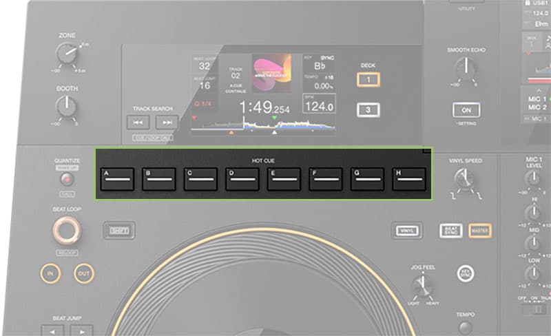 Pioneer DJ OPUS-QUAD Hot Cues.
