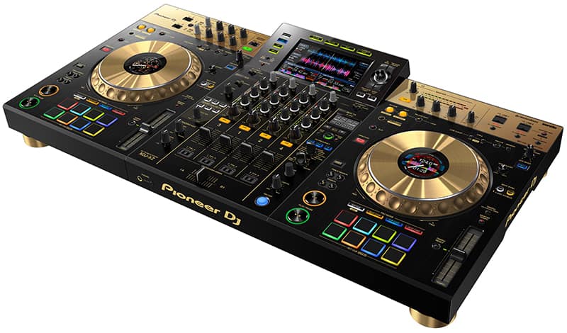 Three quarter view of the gold Pioneer XDJ XZ.