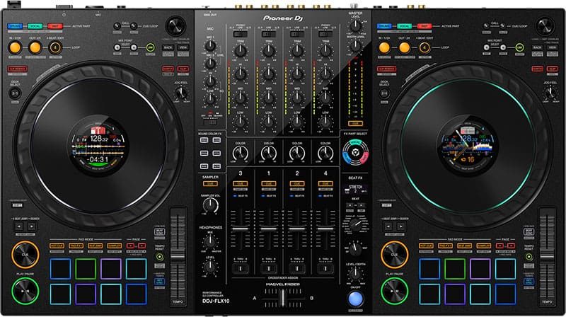 Top view of the Pioneer DDJ-FLX10 DJ Controller.