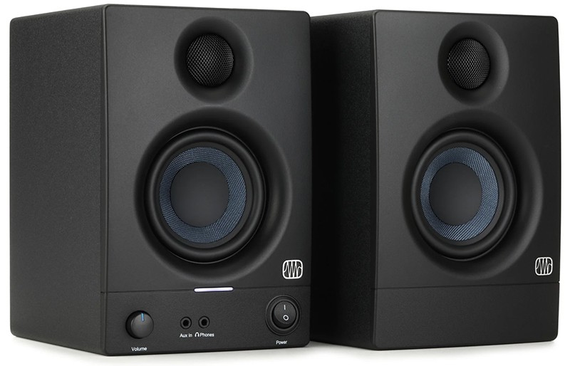 Three-quarter view of the PreSonus Eris 3.5 studio monitors.