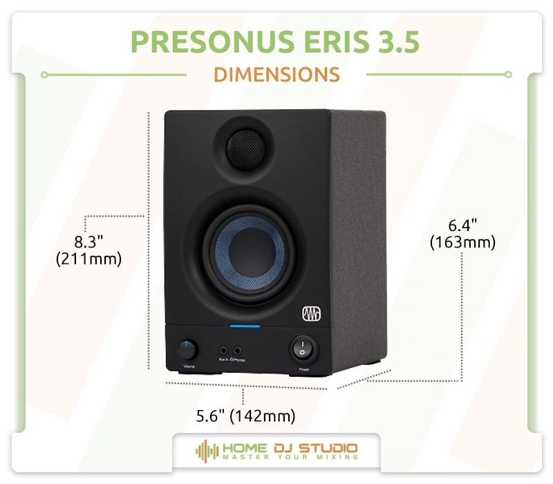 PreSonus Eris 3.5 Dimensions.