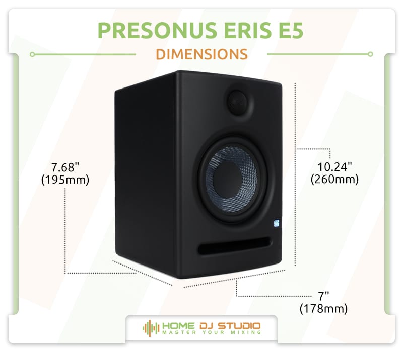 PreSonus Eris E5 Dimensions.